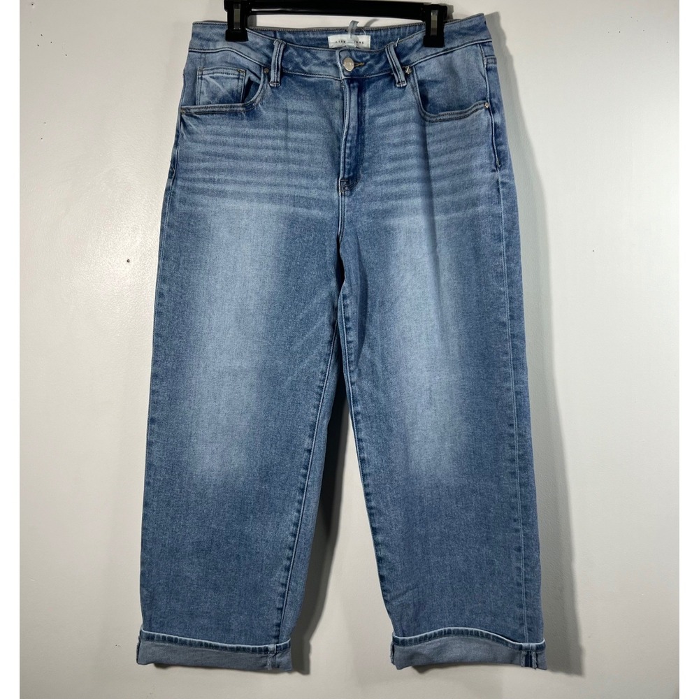 Risen Jeans High Rise Ankle Barrel Leg Turn Up Cuff 9/29 Style PG21003 Blue
